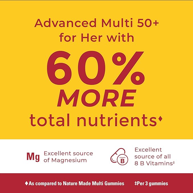 Nature Made Advanced Multivitamin Gummies 50+ for Her with Magnesium Citrate, Calcium and All 8 B Vitamins, Multivitamin for Women, 84 Gummies, 28 Day Supply