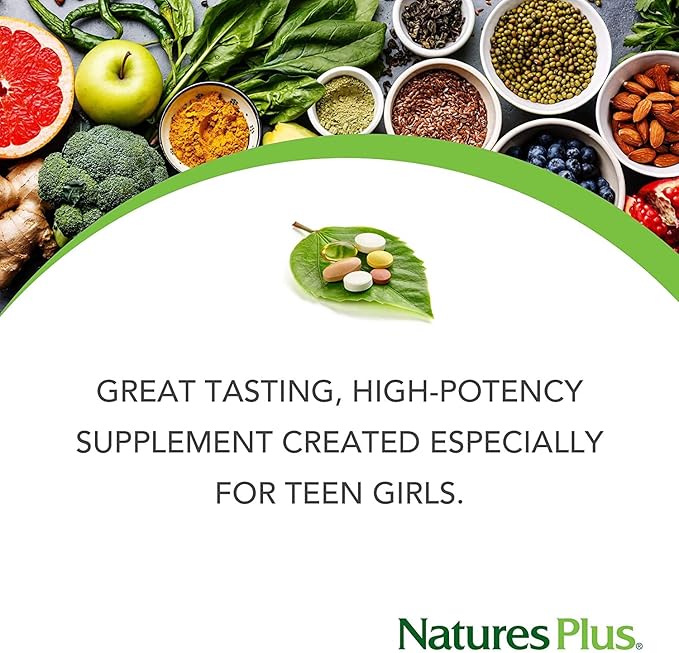 Natures Plus Power Teen for Her Chewable - 60 Vegetarian Tablets - Wild Berry - High Potency Multivitamin for Young Women - Hormone-Balancing - Sugar Free, Vegan, Gluten-Free - 30 Servings