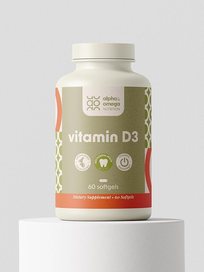 Alpha & Omega Nutrition Vitamin D3 125 mcg (5,000 IU) - Supplement to Support Bone, Joint, Breast, Heart, Colon, and Immune Health - with Vitamin D - 60 Softgels, 2 Month Supply