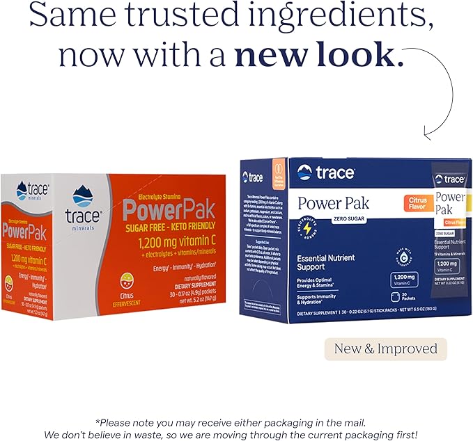 Trace Minerals Power Pak Sugar-Free - Immune & Energy Health Support - Powder Drink Mix with Vitamins & Minerals - Supports Hydration & Mineral Absorption - Citrus, 30 Packets (30 Servings)