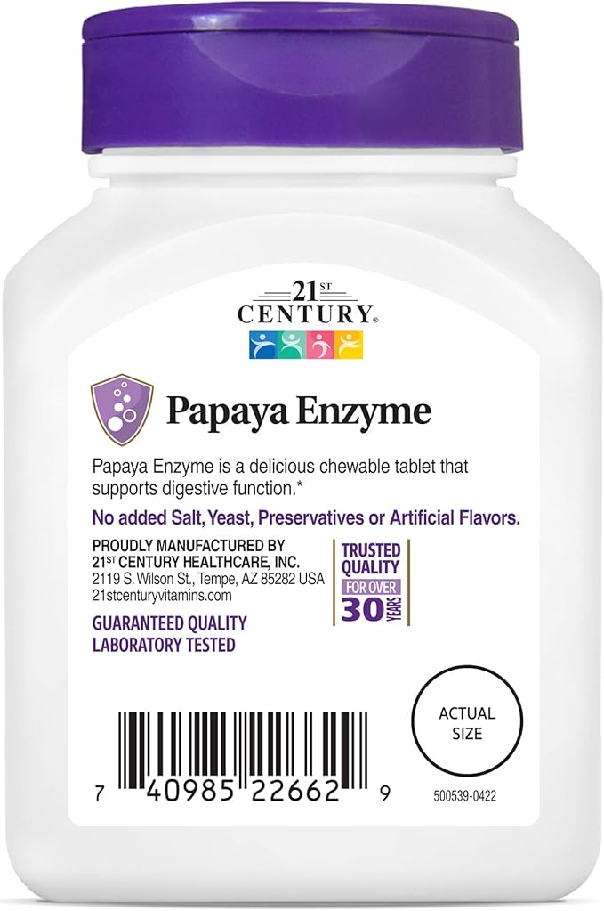 21st Century Papaya Enzyme Chewable Tablets, Tropical, 100 Count (Pack of 2)