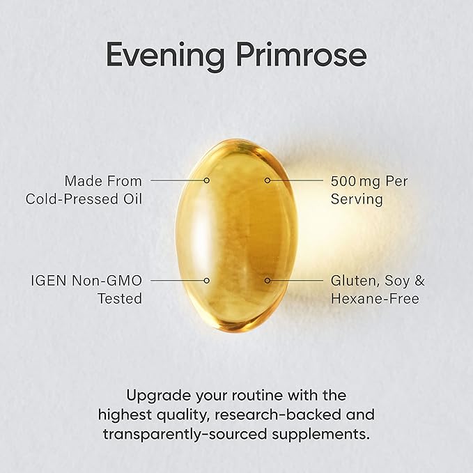 Sports Research Evening Primrose Oil (500mg) Cold-Pressed with No fillers or Artificial Ingredients, Non-GMO Tested - Gluten & Soy Free (240 Liquid Softgels)