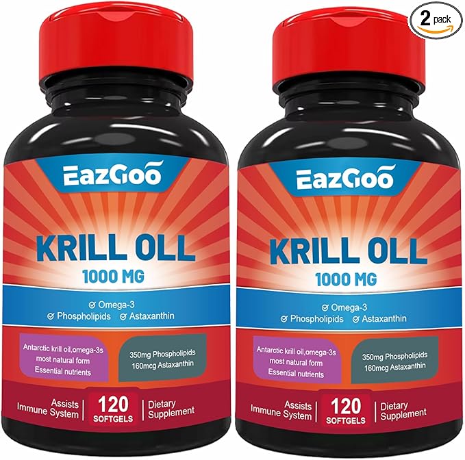 Antarctic Krill Oil 1000mg, Omega 3 Supplement,EPA, DHA, Phospholipids and Astaxanthin - 240 Softgels