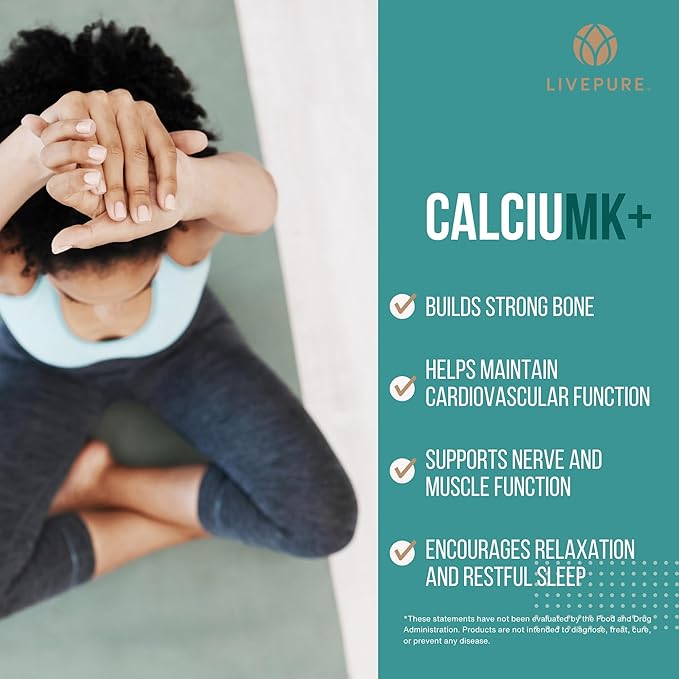 LivePURE CalciuMK+ Capsules | 90ct | Supports Bone Strength, Collagen Production & Joint Flexibility | Non-Dairy, Lactose-Free Calcium Supplement for Skeletal & Cartilage Health