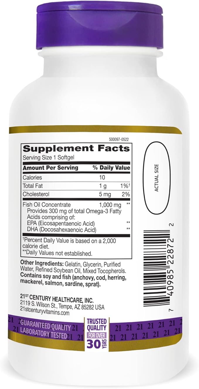 21st Century Fish Oil 1000 mg Softgels, 120 Count