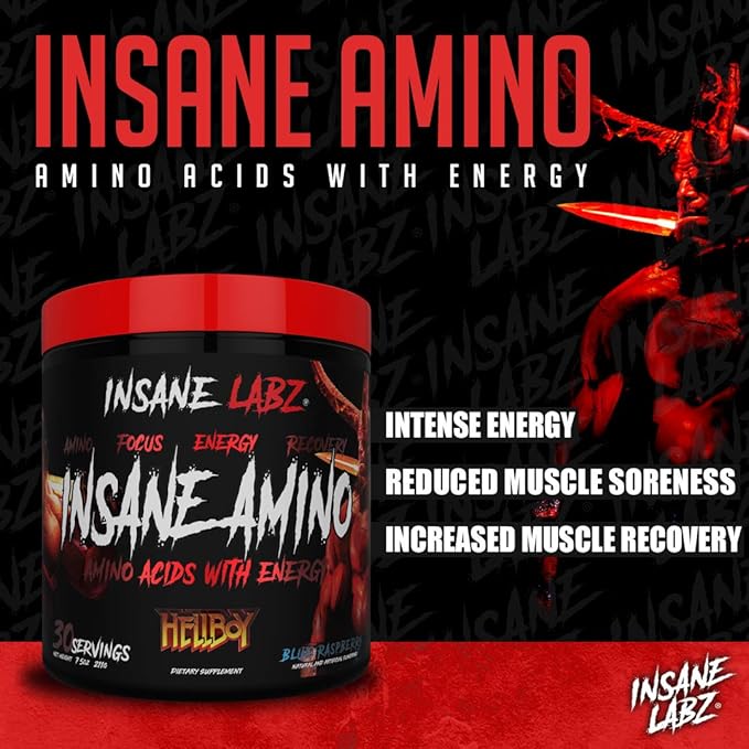 Insane Labz Hellboy Bundle, Psychotic Hellboy Pre Workout and Insane Amino BCAA, Increase Muscle Mass, Strength, Focus and Recovery Time, Blue Raspberry