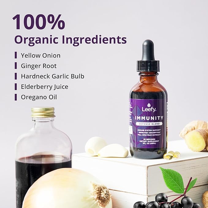 Leefy Organics Immunity Defense Blend - Organic Immune Support Supplement, Fast Absorbing Immunity Supplement, Immune Boosters for Adults, Immune Boost, Immune System Booster, Immunity Boost - 2 Oz