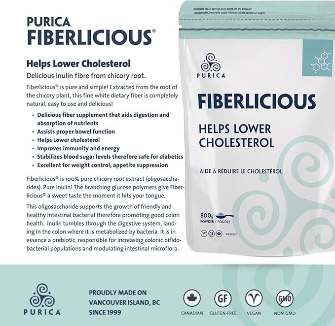 PURICA Fiberlicious Chicory Root Fibre 800g - Fiberlicious Fibre Supplement Powder is 100% Pure Chicory Root Extract (Oligosaccharides) - Pure Inulin!