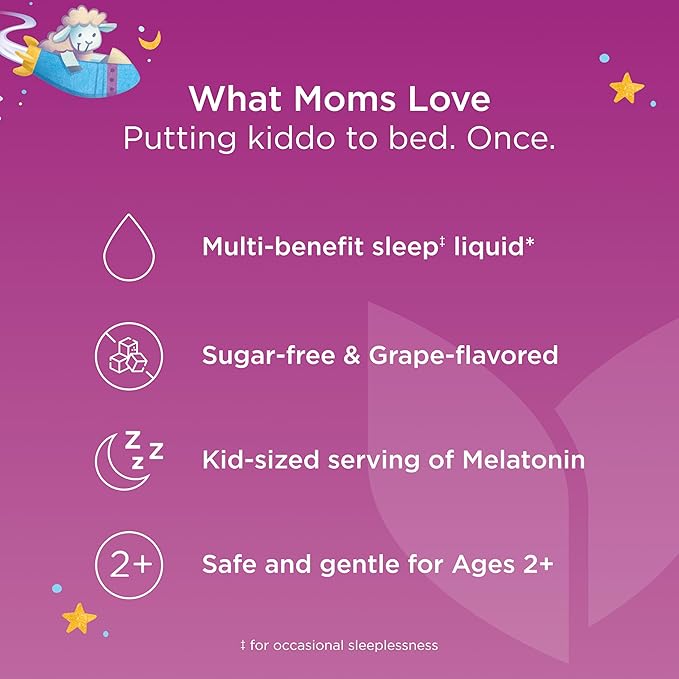 Hyland's Kids Sleep Calm and Immunity with Melatonin, Promotes Sleep and Supports Immune Health, Ages 2 and up, Grape Flavor, 4 Fl. Oz.