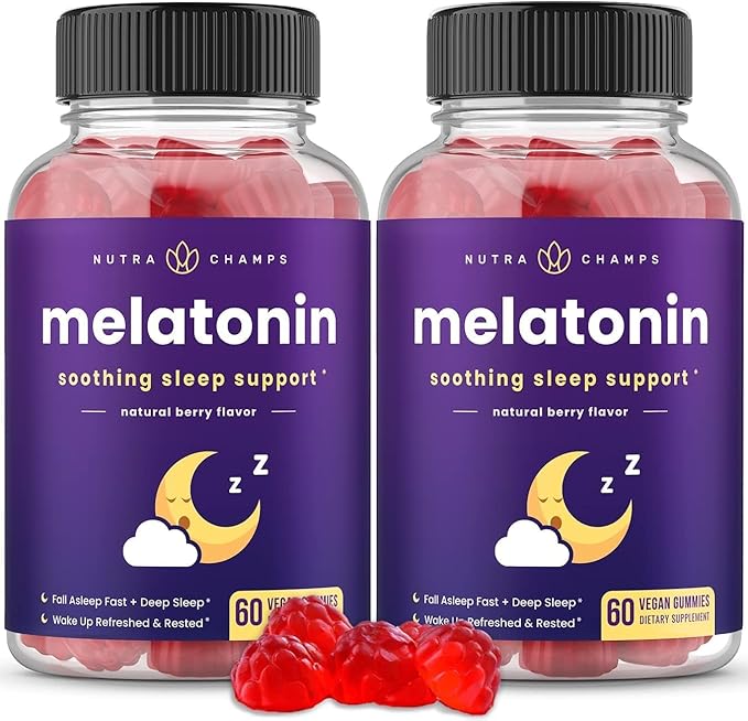 NutraChamps Melatonin Gummies for Kids & Adults, Natural Sleep Aid Drug-Free, Vegan Berry Flavor Kids Melatonin Gummy Supplement, 2.5mg, 5mg or 10mg Dose, Sleeping Pills Substitute