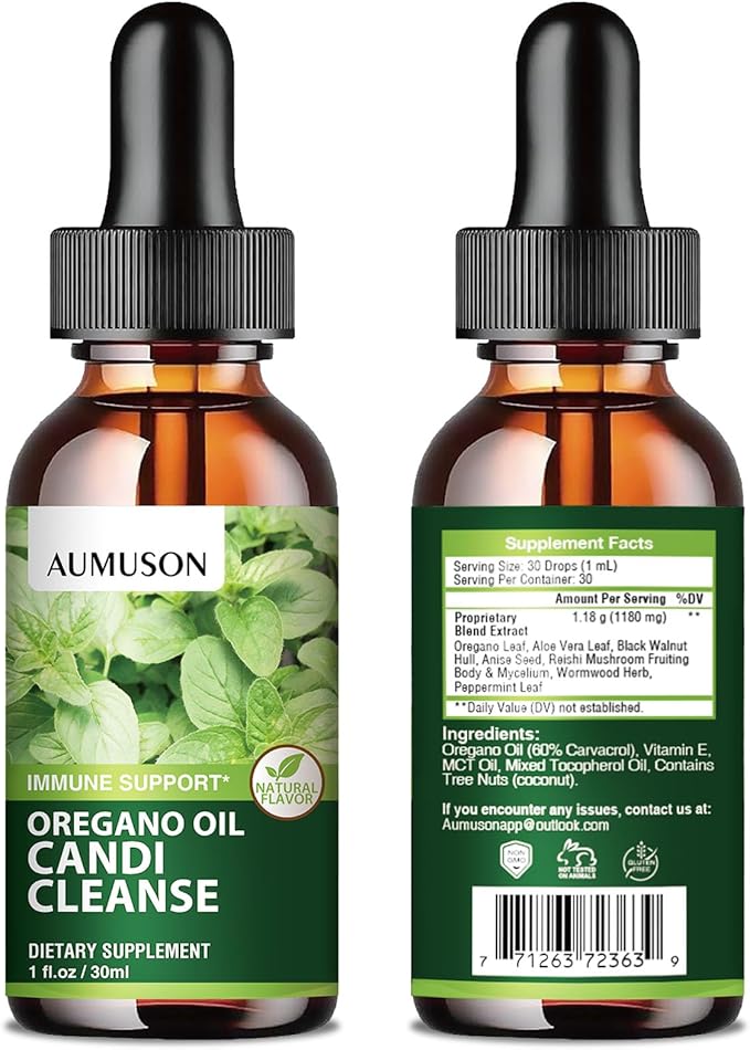 Oregano Oil Candi Cleanse Drops,Oil of Oreg ano Liquid with Black Seed Oil,Natural Herbal Essential Oil for Immune Support,Digestive Gut Clean Health, Antioxidant