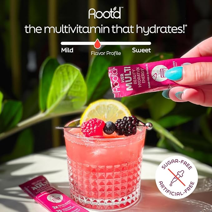 Root'd Multivitamin Powder with 3X Electrolytes for Women - 25 Vitamins & Minerals, 3X Electrolytes, 9 Organic Superfoods, Probiotics & Enzymes, Sugar-Free Multivitamin & Hydration | 24 Packets