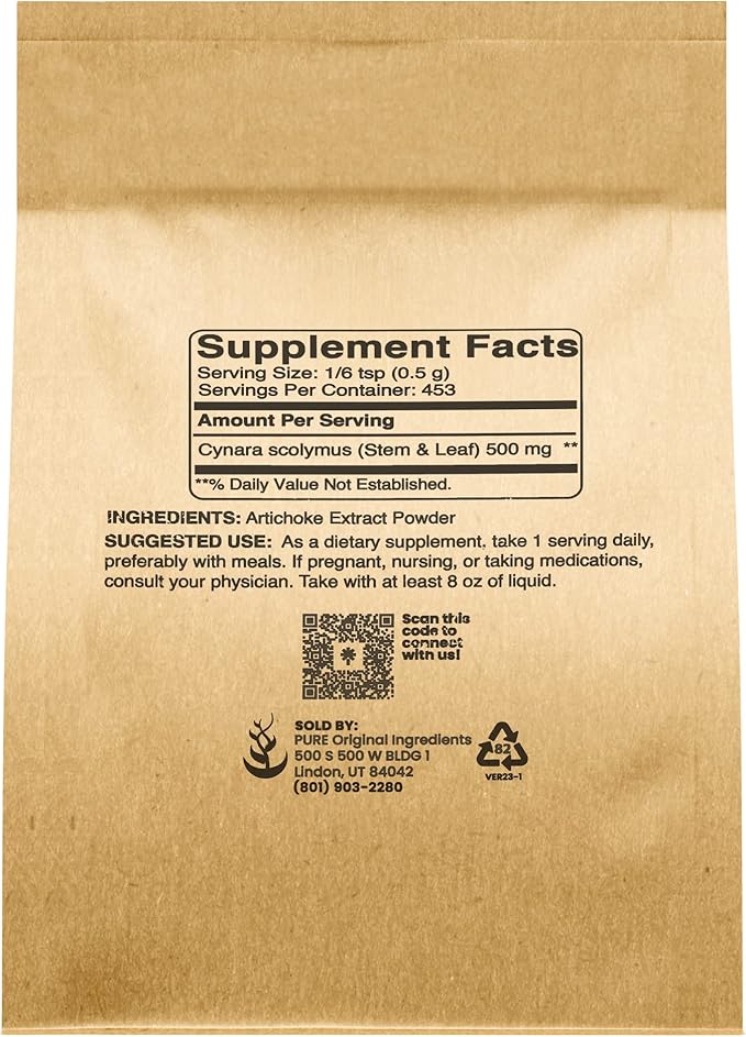 PURE ORIGINAL INGREDIENTS Artichoke Extract (8oz) Herbal Supplement, Gluten-Free, Non-GMO