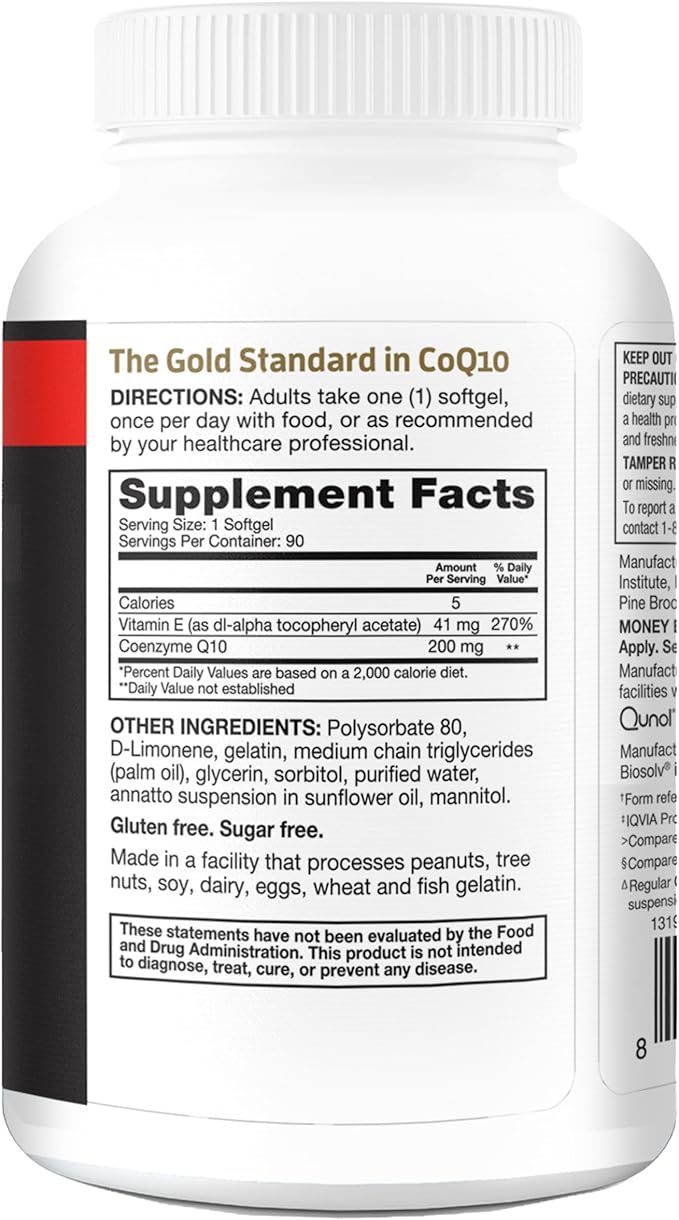 Qunol CoQ10 200mg Softgels, Ultra CoQ10 - Ultra High Absorption Coenzyme Q10 Supplements - Antioxidant Supplement for Vascular and Heart Health & Energy Production, 90 Count