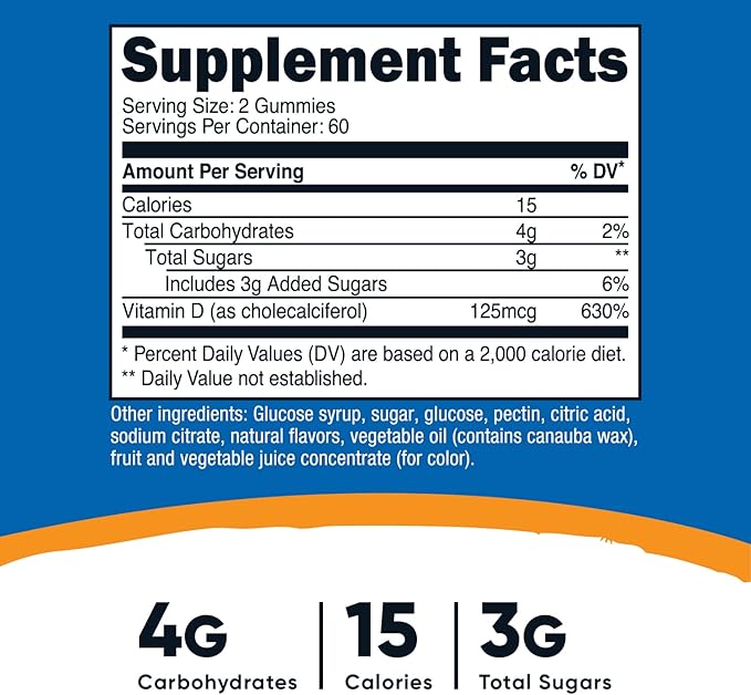 Nutricost Vitamin D3 Gummies 5,000 IU (125mcg), 120 Gummies - Mixed Berry Flavored, 60 Servings