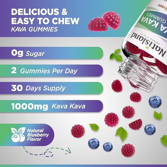 Chewable Kava Kava Gummies, Kava Kava Root Extract with Ashwagandha & L-Theanine, Kava Supplement for Women & Men, 7-in-1 Herbal Blend for Stress Relief & Relaxation, Sugar-Free, Vegan, 60 Ct