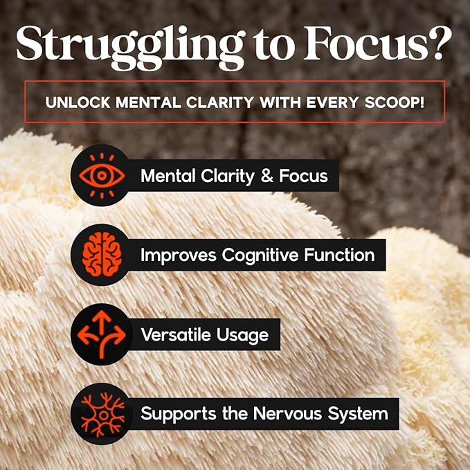 Organic Lion's Mane Mushroom Extract Powder - Focus & Memory Support - 2.12oz Nootropic Superfood for Tea, Coffee & Smoothies - Pure Lion Mane Extract