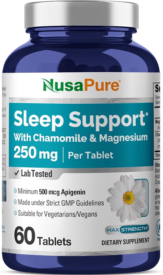 NusaPure Sleep Support with Chamomile & Magnesium 250 mg 60 Per Tablets Vegetarian/Vegan, Non-GMO