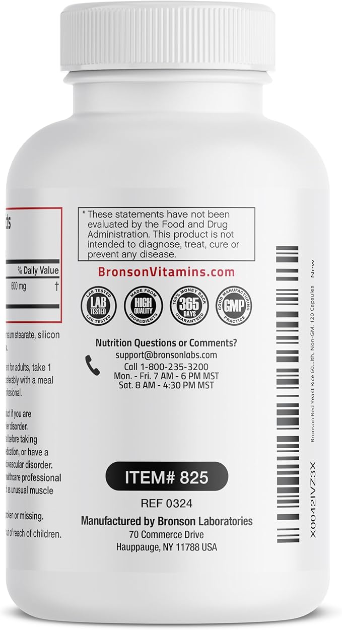 Bronson Red Yeast Rice 600 MG Monascus Purpureus Herbal Health, Non-GMO, 120 Capsules