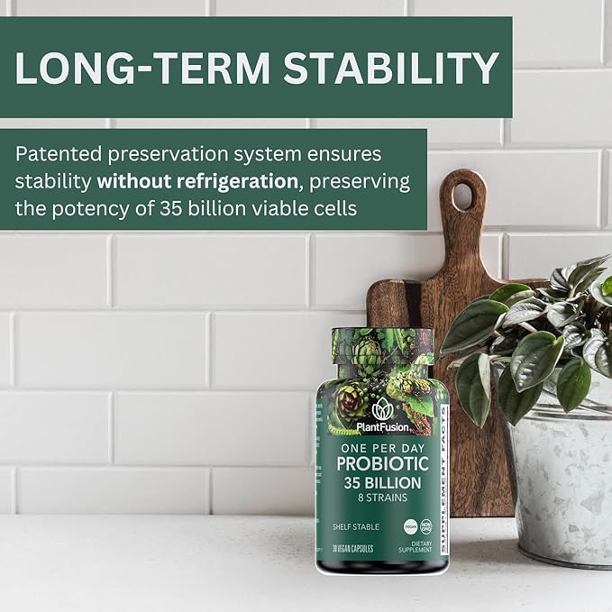 PlantFusion Vegan Probiotics for Women & Men with Prebiotics - 35 Billion CFU, 8 Strains for Immune & Digestive Health Support - Shelf Stable, Non-GMO, Gluten Free - 30 Capsules (1 Month Supply)