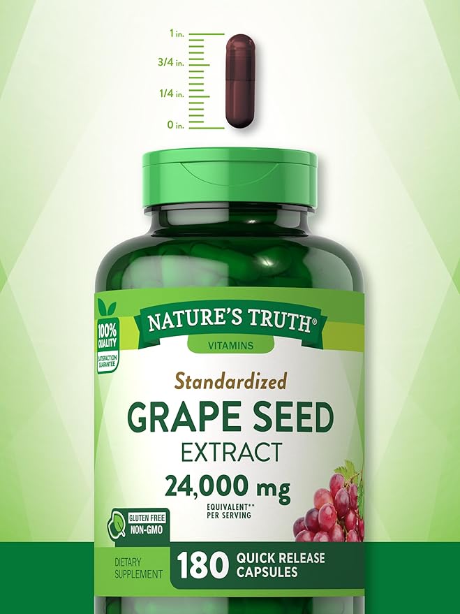 Nature's Truth Grape Seed Extract 24,000 mg | 180 Capsules | Standardized Supplement | Non-GMO & Gluten Free Formula