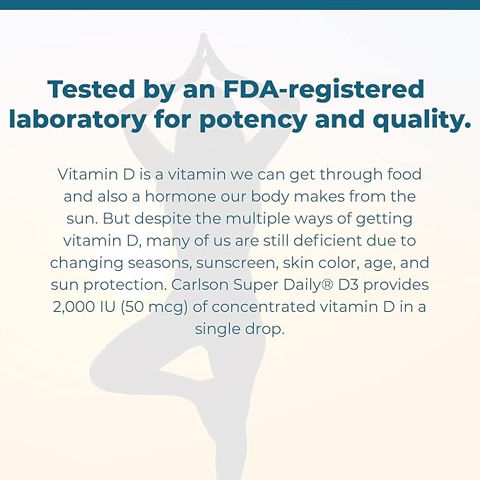 Carlson - Super Daily D3, Vitamin D Drops, 2,000 IU per Drop, 1-Year Supply, Vitamin D3 Liquid, Heart & Immune Health, Vegetarian, Liquid Vitamin D Drops, Unflavored, 365 Drops