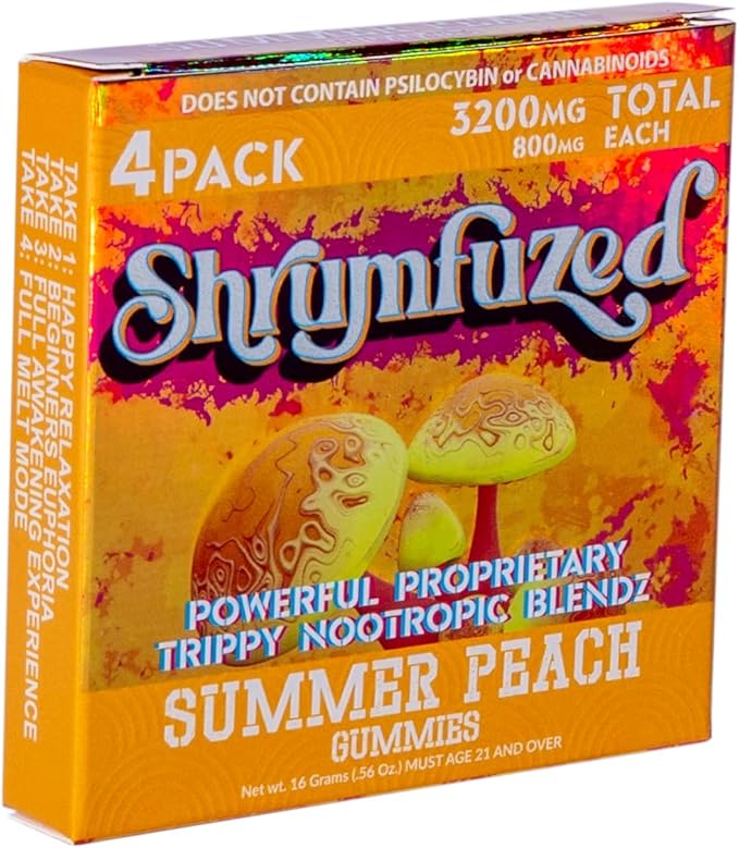 Proprietary Nootropic Gummy 3200mg - Lion's Mane, Reishi, Chaga, and Cordycep Nootropic Tripee Mushroom Blend (4, Summer Peach)
