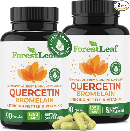 ForestLeaf Quercetin with Bromelain - 1350mg Blend with Vitamin C & Stinging Nettle, Advanced Quercetin 500mg Supplement, Non-GMO Gluten Free, Natural Immune & Respiratory Function 180 Veggie Capsules