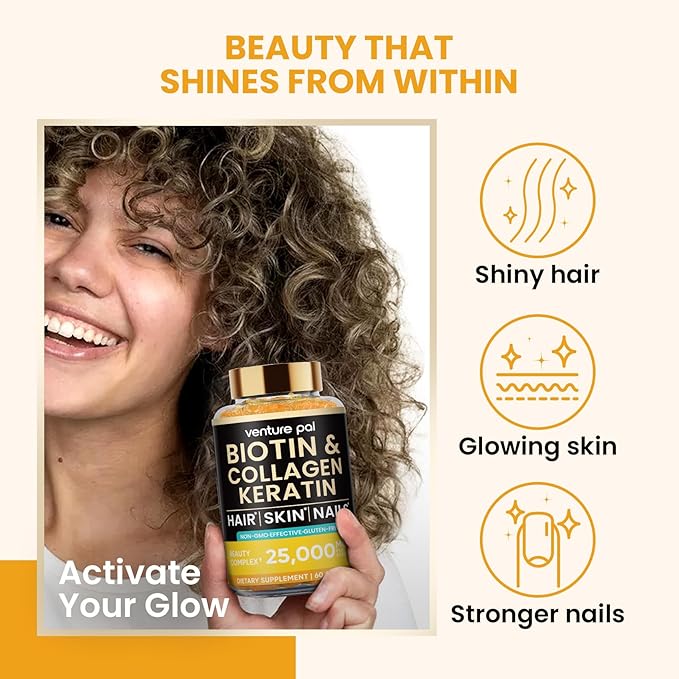 Venture Pal Biotin Gummies with Collagen & Keratin - Hair Growth Support Skin and Nail Strength Vitamins for Women & Men - Biotin 10000mcg | B-Complex | Saw Palmetto - Sugar Free, Non-GMO, 60ct