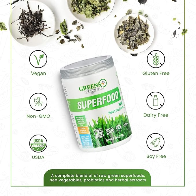 Greens+ Organic Reds Superfood Powder Organic RAW Superfood Powder Immune Support Energy Boost, Nutrition, Vibrant Health, Dietary Supplement, Vegan, Soy/Dairy/Gluten Free
