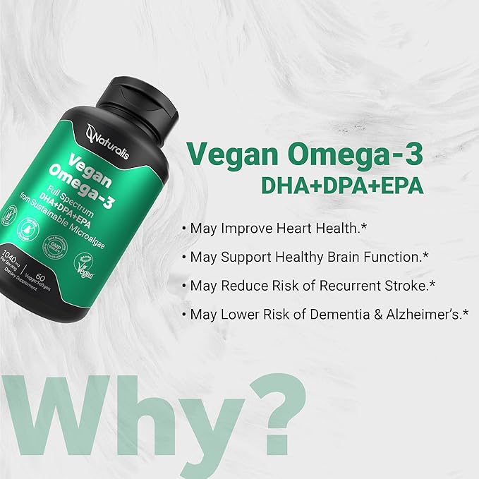 Vegan Omega 3 DHA, EPA & DPA from Algae | Vegan Society Certified, Sustainably Sourced, True Full Spectrum | 60 Veggie Softgels (Carrageenan Free)
