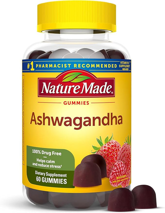 Nature Made Ashwagandha Gummies, Vegan, KSM 66 Ashwagandha for Stress Support, 60 Count, 30 Day Supply