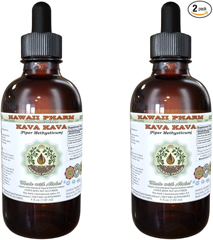 Kava Kava Alcohol-Free Liquid Extract, Kava Kava (Piper Methysticum) Dried Root Glycerite Hawaii Pharm Natural Herbal Supplement 2x4 oz