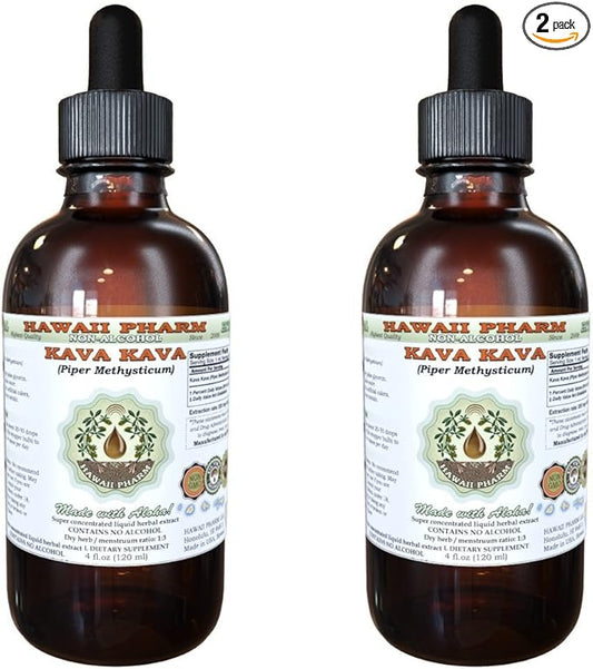 Kava Kava Alcohol-Free Liquid Extract, Kava Kava (Piper Methysticum) Dried Root Glycerite Hawaii Pharm Natural Herbal Supplement 2x2 oz