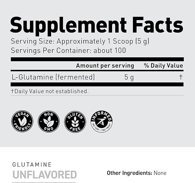 Kaged Muscle, L-Glutamine Powder 500 Gram, Vegan, Support Muscle Recovery, Post Workout, Glutamine, Banned-Substance Free, Unflavored, 100 Servings