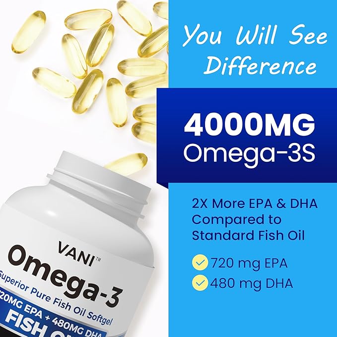 Fish Oil Omega 3 (4000mg), 180 Softgels,Omega 3 Fatty Acid Supplements with EPA & DHA for Brain & Heart Health*