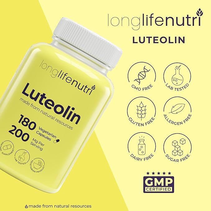 Luteolin Supplement 200mg - 180 Vegetarian Capsules, 3-Month Supply - Strengthen Cognitive Function & Overall Health - Lab Tested, Made in USA, 2 Serving Size