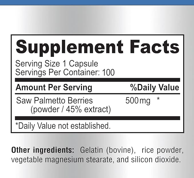 Extra Strength Saw Palmetto - 45% Extract Prostate Supplement, Decrease Frequent Urination, DHT Blocker for Hair Growth, Non-GMO, 100 Capsules