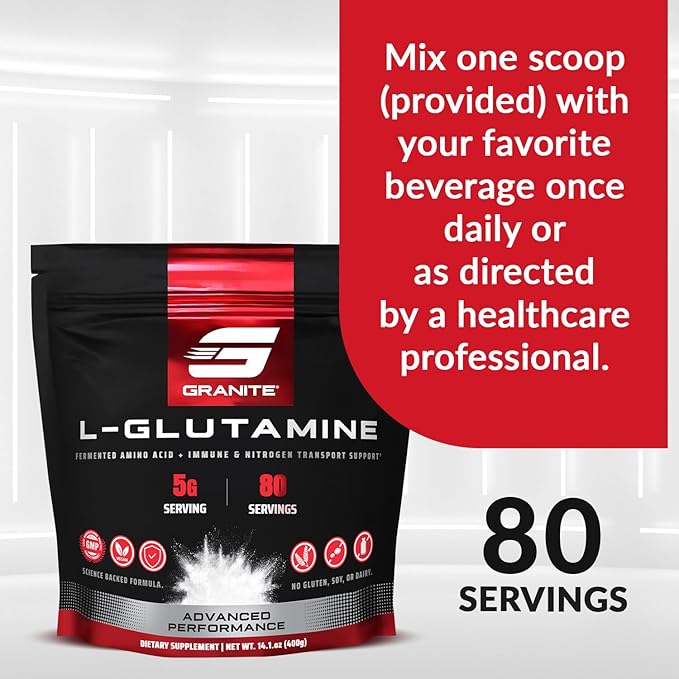 Granite L-Glutamine Powder, Supports Muscle Recovery, Gut Health, Post-Exercise, Immune & Nitrogen Transport (80 Servings)