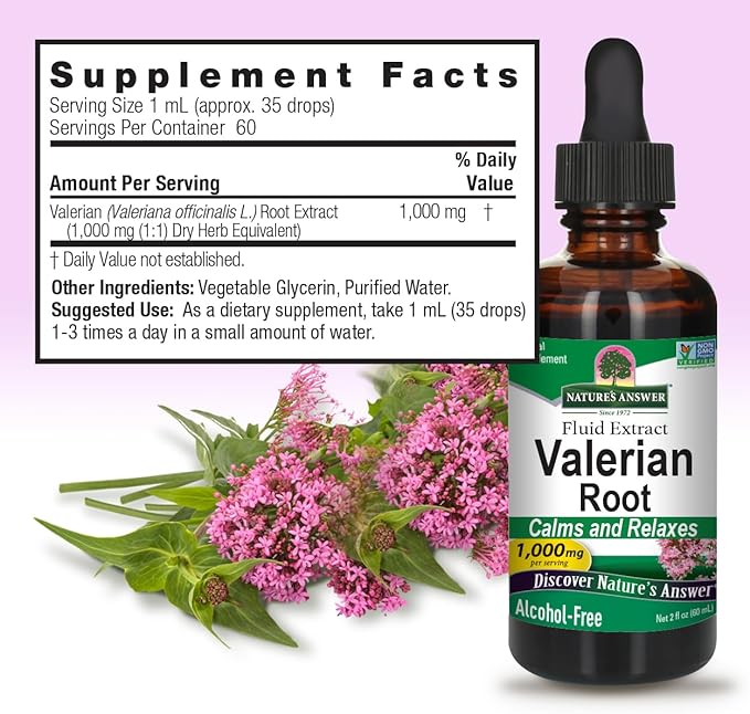 Nature's Answer Valerian Root 2 Ounce Extract - Alcohol-Free, Gluten Free, Kosher, Non-GMO, Made in USA - Calming & Relaxation Support - Valerian Root for Sleep, Rest Aid