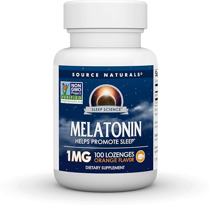 Source Naturals Sleep Science Melatonin, Non GMO Project Verified Melatonin Dietary Supplement, 1mg 100 Orange Flavored Lozenges