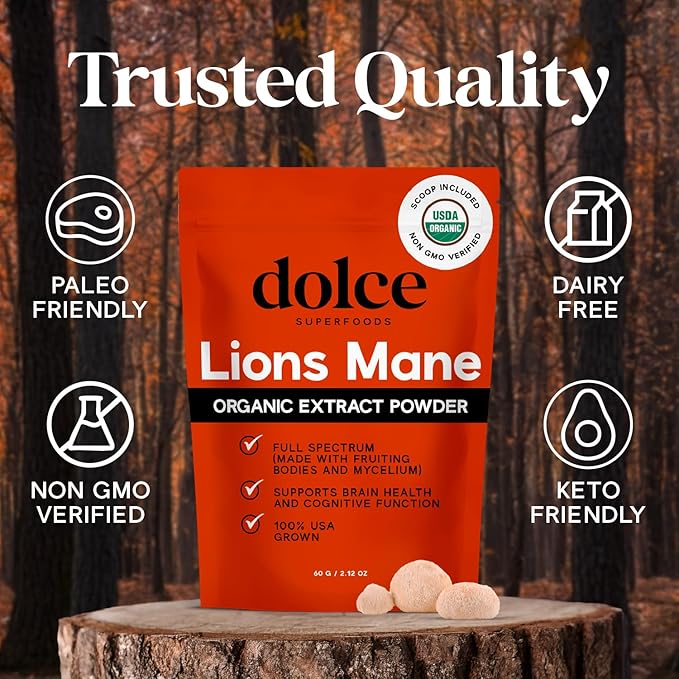 Organic Lion's Mane Mushroom Extract Powder - Focus & Memory Support - 2.12oz Nootropic Superfood for Tea, Coffee & Smoothies - Pure Lion Mane Extract