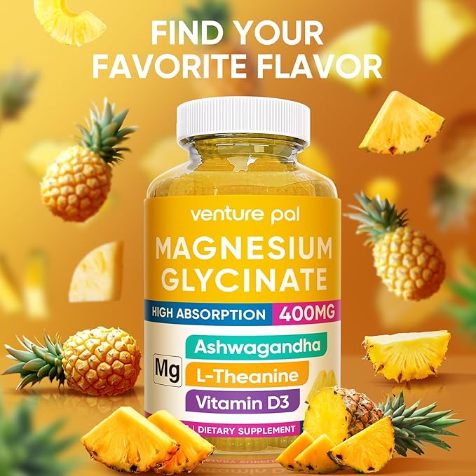 Venture Pal 60 Day Supply Magnesium Glycinate Gummies with Ashwagandha for Adults and Kids, L-Theanine, CoQ10, Sugar Free Magnesium Supplement 400mg for Calm Mood & Sleep, Gluten-Free & Vegan