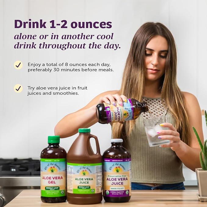 Lily of the Desert Aloe Vera Juice - Inner Fillet Aloe Vera Drink, Organic Aloe Juice with Natural Vitamins, Digestive Enzymes for Gut Health, Stomach Relief, Wellness, Glowing Skin, 128 Fl Oz