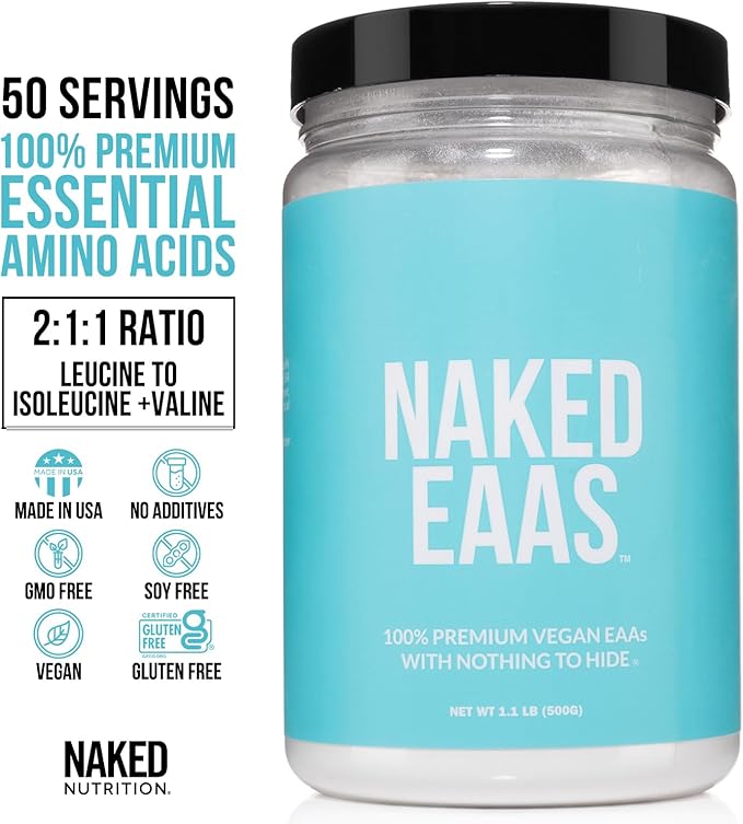 NAKED EAAs Amino Acids Powder - 50 Servings - Vegan Unflavored Essential Amino Acids 500 Grams - Instantized All Natural EAAs Powder Supplement