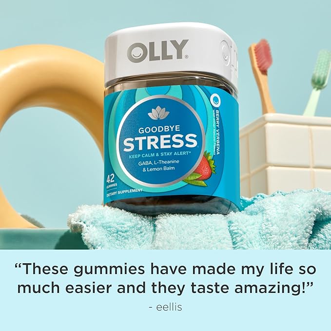 OLLY Goodbye Stress Gummy, GABA, L-Theanine, Lemon Balm, Stress Relief Supplement, Berry - 42 Count