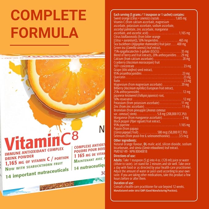 New Roots | Vitamin C⁸ Powder Immune Support | 30 Sachets, 1165 mg Vitamin C | 8 Unique Buffered Forms, Electrolytes, Bioflavonoids & Green Tea for Maximum Absorption & Antioxidant Defense
