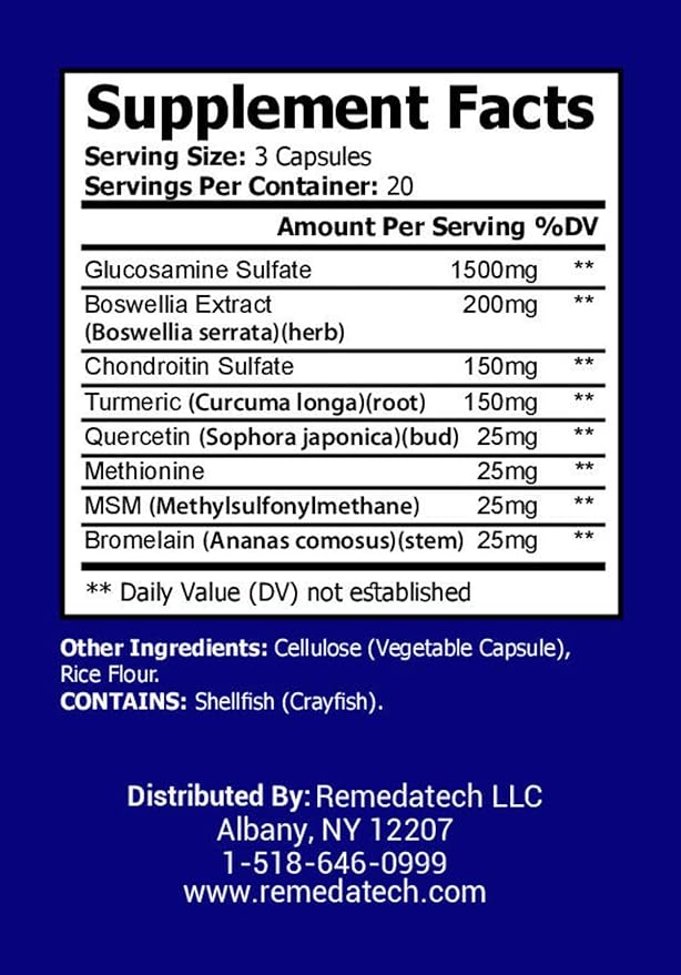Ultra Joint Support - Glucosamine, Chondroitin, Turmeric, MSM, Boswellia, Bromelain, Methionine – Helps with Joint Comfort & Stability – Supports Joint Flexibility & Mobility - 60 Capsules