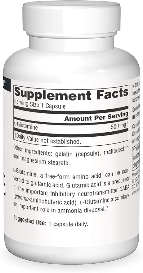 Source Naturals L-Glutamine, Free Form Amino Acid That Supports Metabolic Energy*, 500mg - 50 Capsules