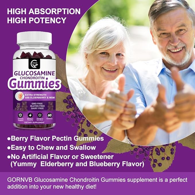 Glucosamine Chondroitin Gummies with MSM & Elderberry Extra Strength - Flexibility Support, Antioxidant Immune Support Supplement for Adults, Men & Women - 60 Chondroitin Gummies (2 Pack)